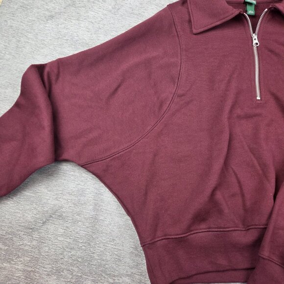 Wild Fable Polo Collar Pullover Sweatshirt Size L Oxblood Burgundy Raglan Sleeve - Picture 4 of 7